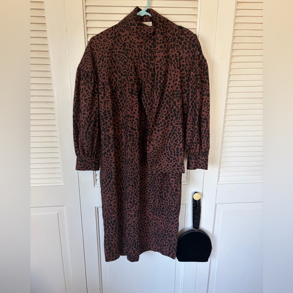 Yves Saint Laurent Black and Brown Long Sleeve Dress